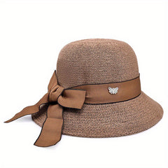 Ribbon Bowknot Sun Hat Solid Bucket Classic Summer Sun Shade Beach Hats