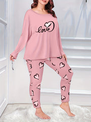 Eyelash & Heart Print Tee & Leggings Pajama Set