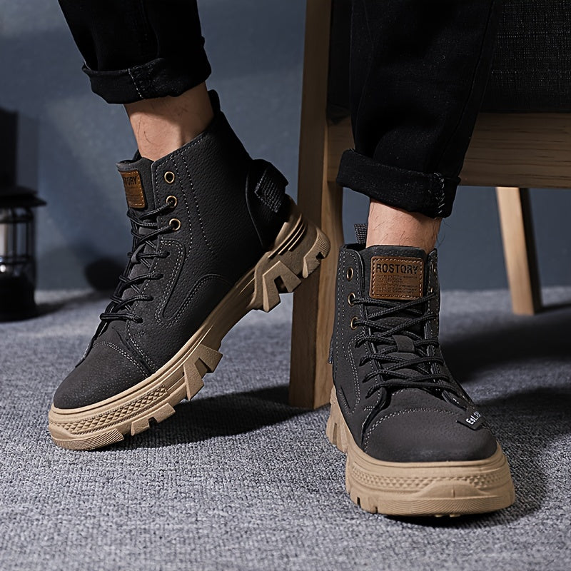 Men's Letter Print Lace Up Casual Boots Anti skid Platform Shoes