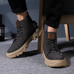 Men's Letter Print Lace Up Casual Boots Anti skid Platform Shoes
