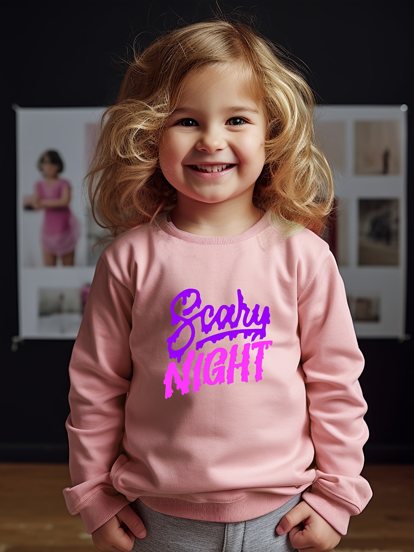 Girls Letters Pattern Crew Neck Sweatshirt for Spring Fall