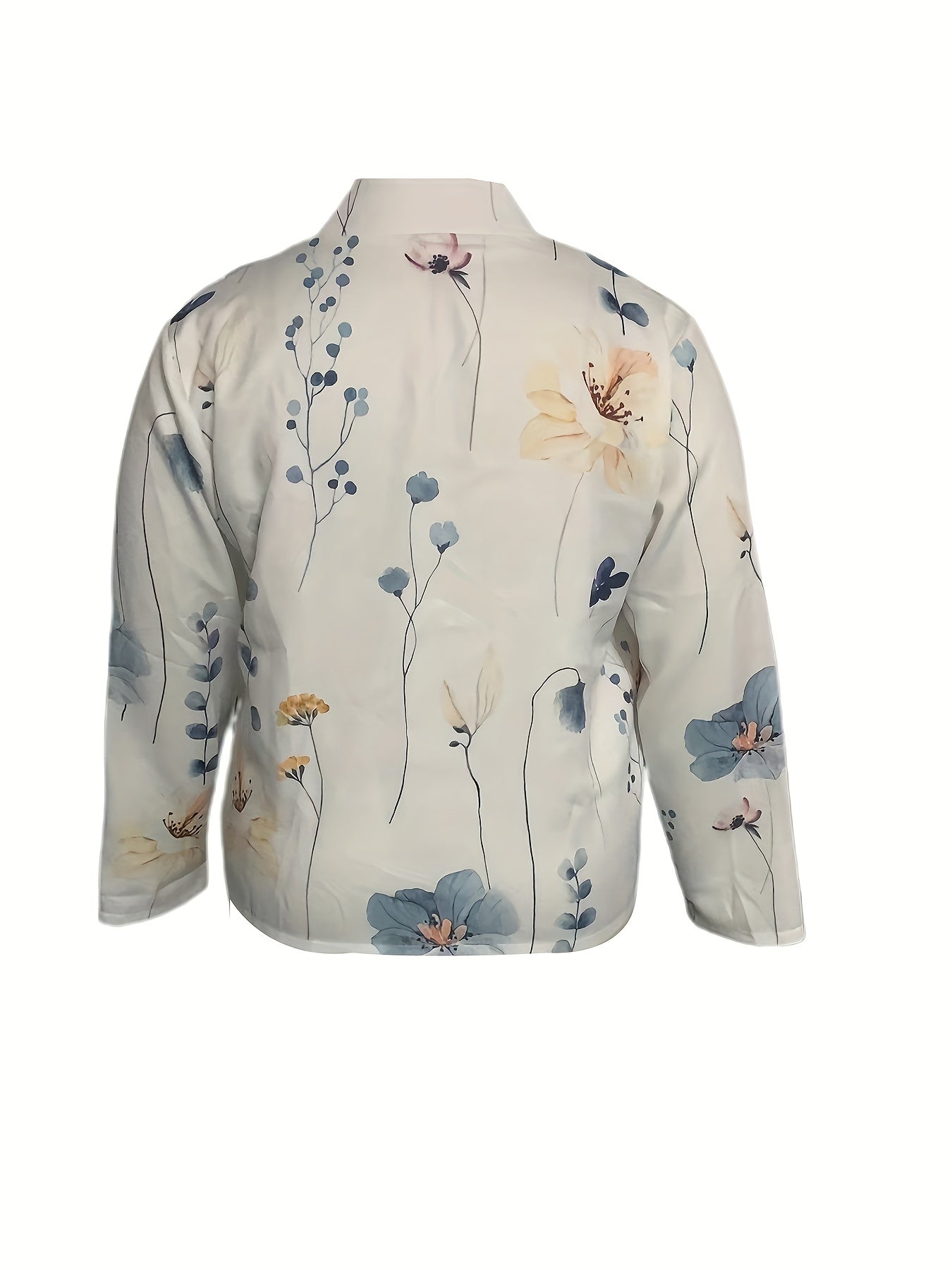 Plus Floral Print Long Sleeve Split Lapel Collar Slim Fit Blazer