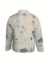 Plus Floral Print Long Sleeve Split Lapel Collar Slim Fit Blazer