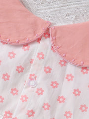 Baby Girls Doll Collar Short Sleeve Dress Floral Print Tunic Dress