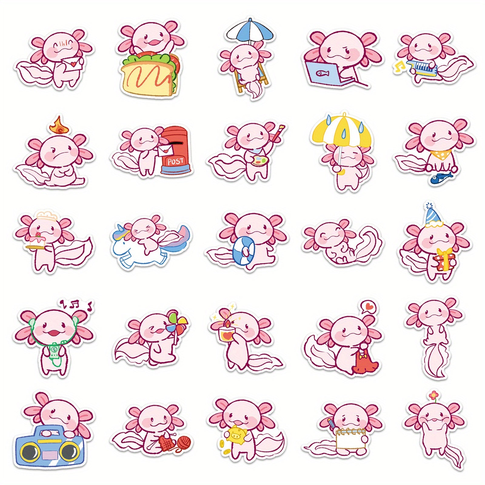 50pcs Pink Newt Animal Vinyl Stickers for Water Bottles Laptop