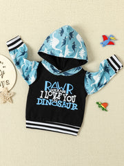 Boys Dinosaur Printed Hoodie & Pants Set Pop Casual Suit