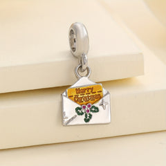 1pc Christmas Silver Gray Envelope Merry Pendant Charm DIY Bracelet String Decor