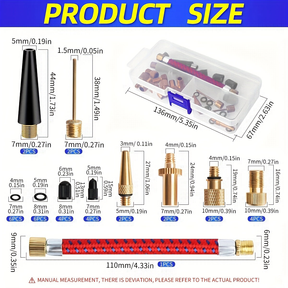 Bike Inflator Adapters Set Tire Valve Converter Nozzles Needles