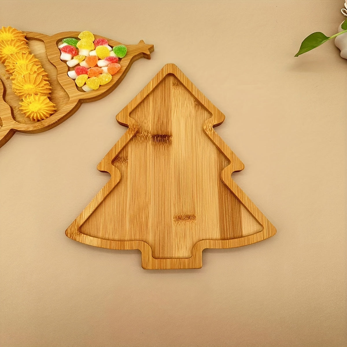Christmas Tree Wood Serving Tray for Food and Drinks