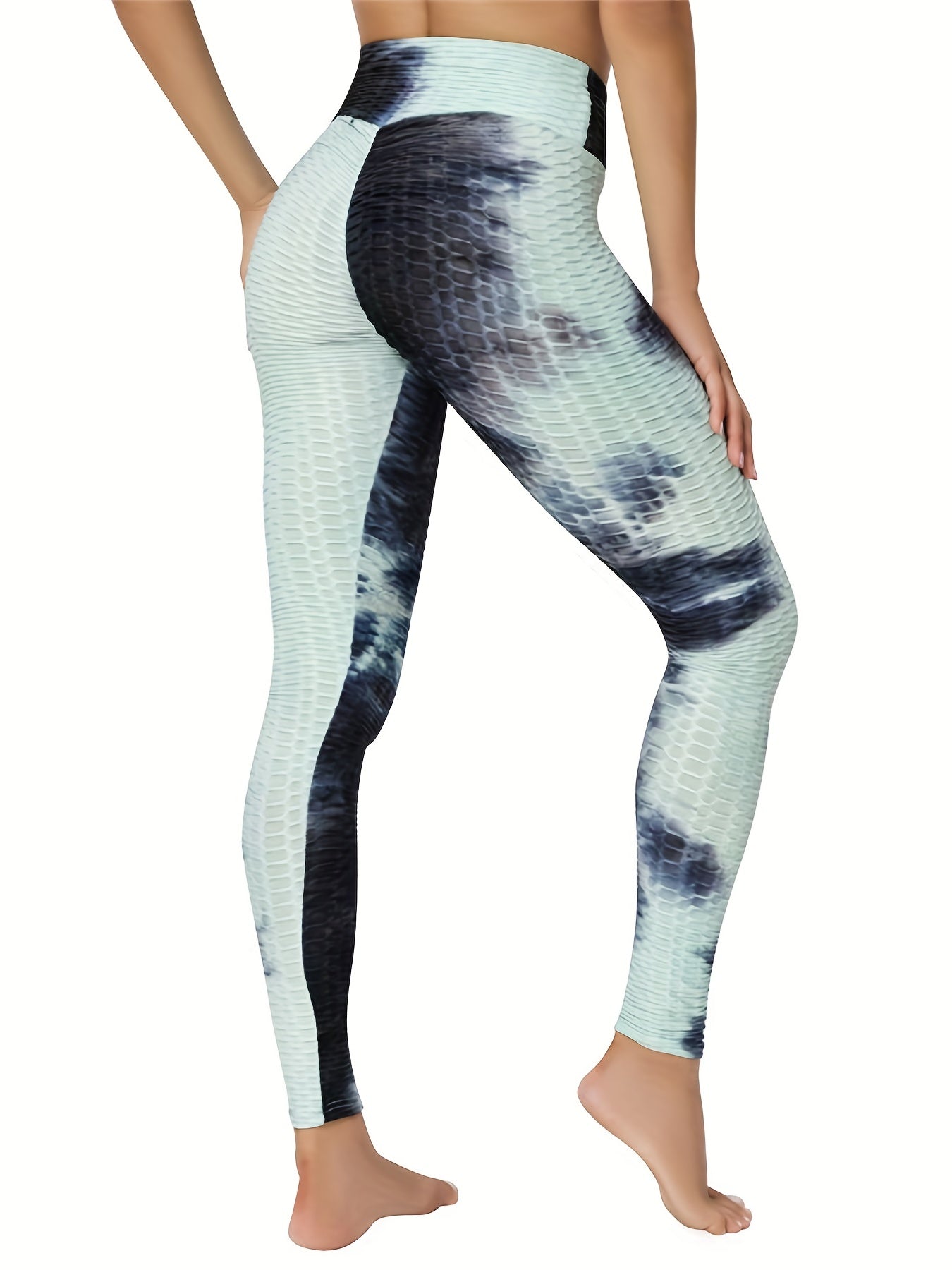Tie Dye Honeycomb Yoga Leggings High Stretchy Seersucker Fabric Sports Pants