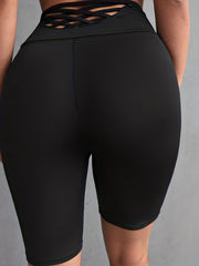 High Waist Skinny Leggings with Criss Cross Detail