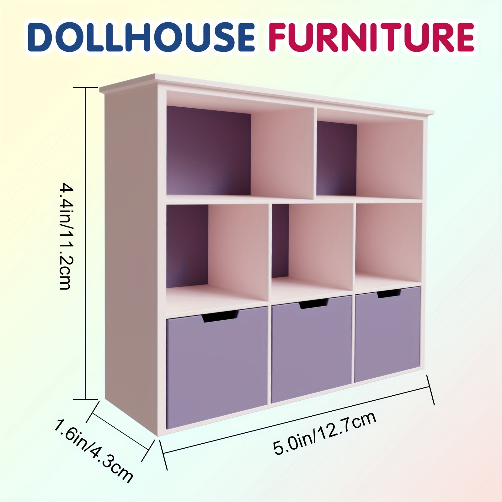 1:12 Scale Purple Dollhouse Bookshelf Miniature Storage Shelf for Dollhouse De