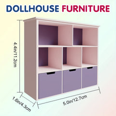 1:12 Scale Purple Dollhouse Bookshelf Miniature Storage Shelf for Dollhouse De