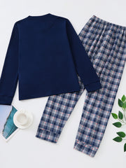Bunny Print Pajama Set Long Sleeve Top & Plaid Pants