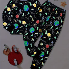 Space Planets Pajama Set for Kids Long Sleeve Top & Pants