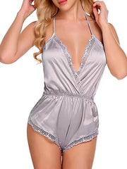 Lace Pajama Set V Neck Bodysuit Sleepwear