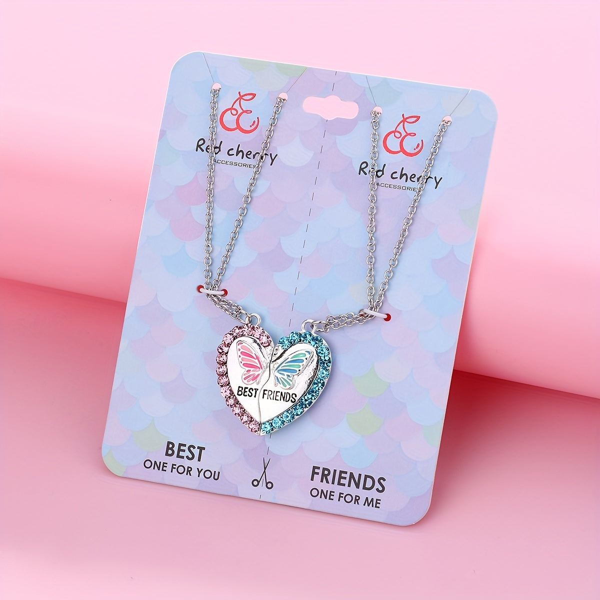2pcs FRIENDS Heart Butterfly Magnetic Necklace For Toddler Girls BFF Gift