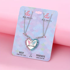2pcs FRIENDS Heart Butterfly Magnetic Necklace For Toddler Girls BFF Gift