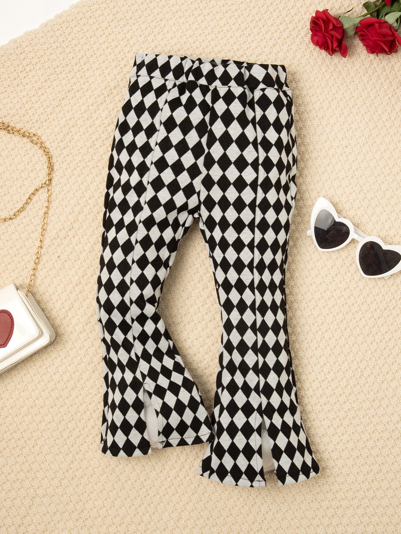 Toddler Girls Plaid Striped Flare Pants