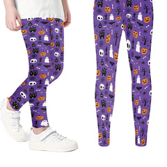Girls Halloween Skull & Pumpkin Leggings Slim Fit Sports Trousers
