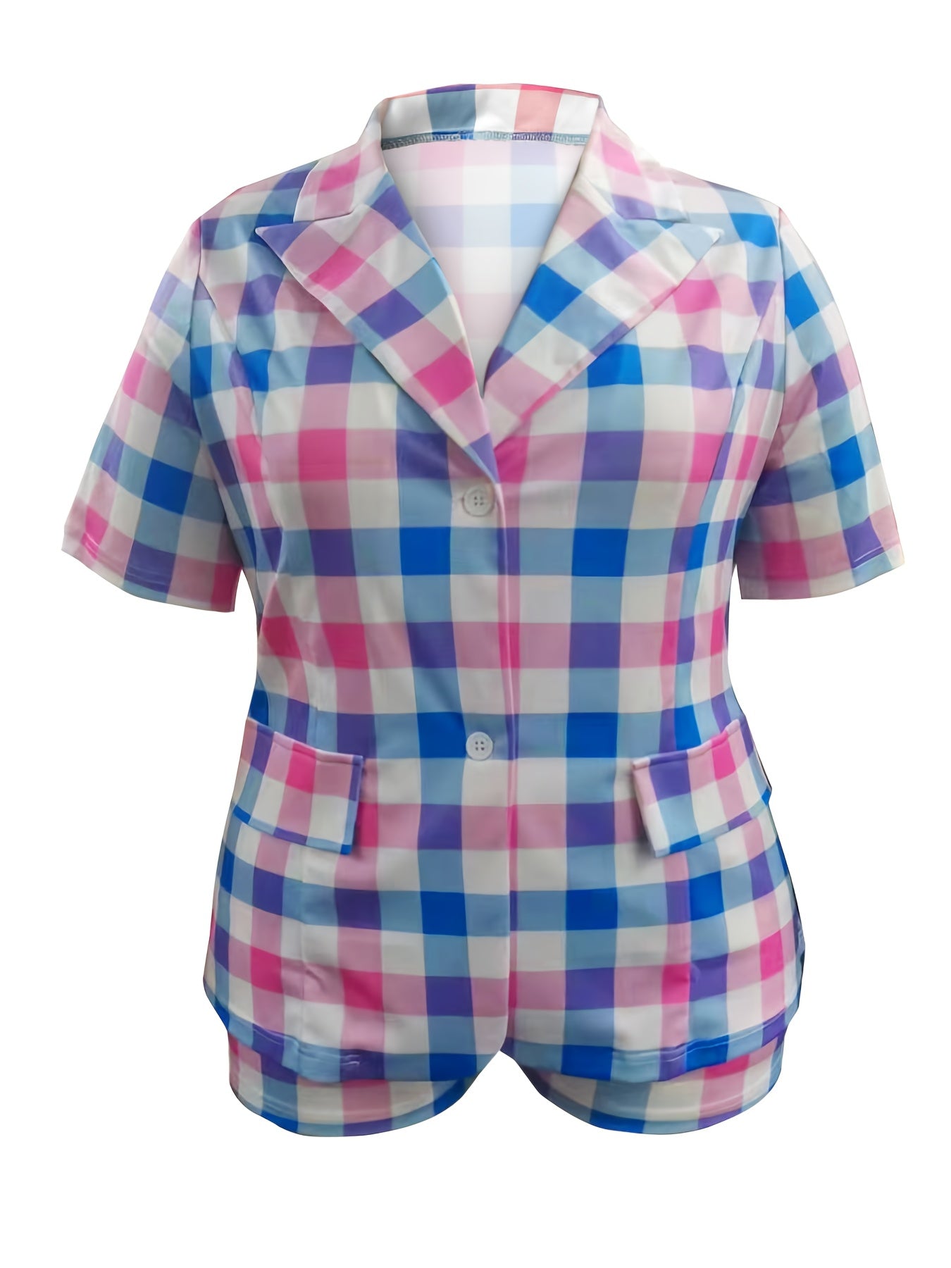 Women's Plus Plaid Short Sleeve Top & Shorts Outfits Set