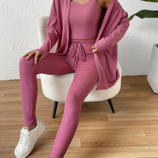 Three Piece Cardigan, Cami Top & Pants Set