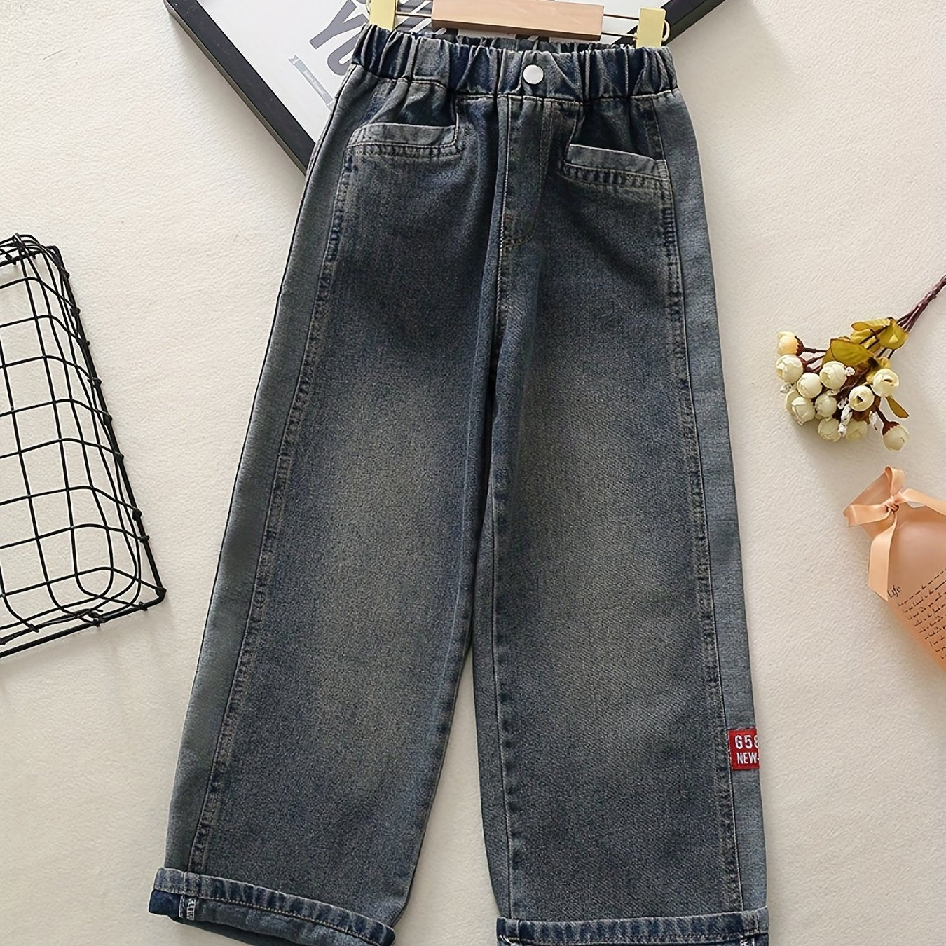 Girls Vintage Style Straight Leg Hip Hop Denim Pants