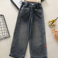 Girls Vintage Style Straight Leg Hip Hop Denim Pants
