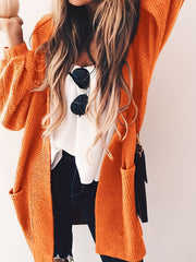 Casual Cardigan Solid Lantern Sleeve Open Front Long Cardigan