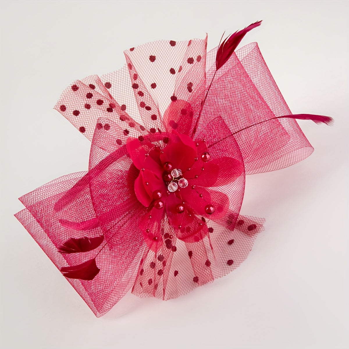 Red Flower Feather Fascinator Headband for Tea Party Wedding