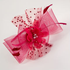 Red Flower Feather Fascinator Headband for Tea Party Wedding