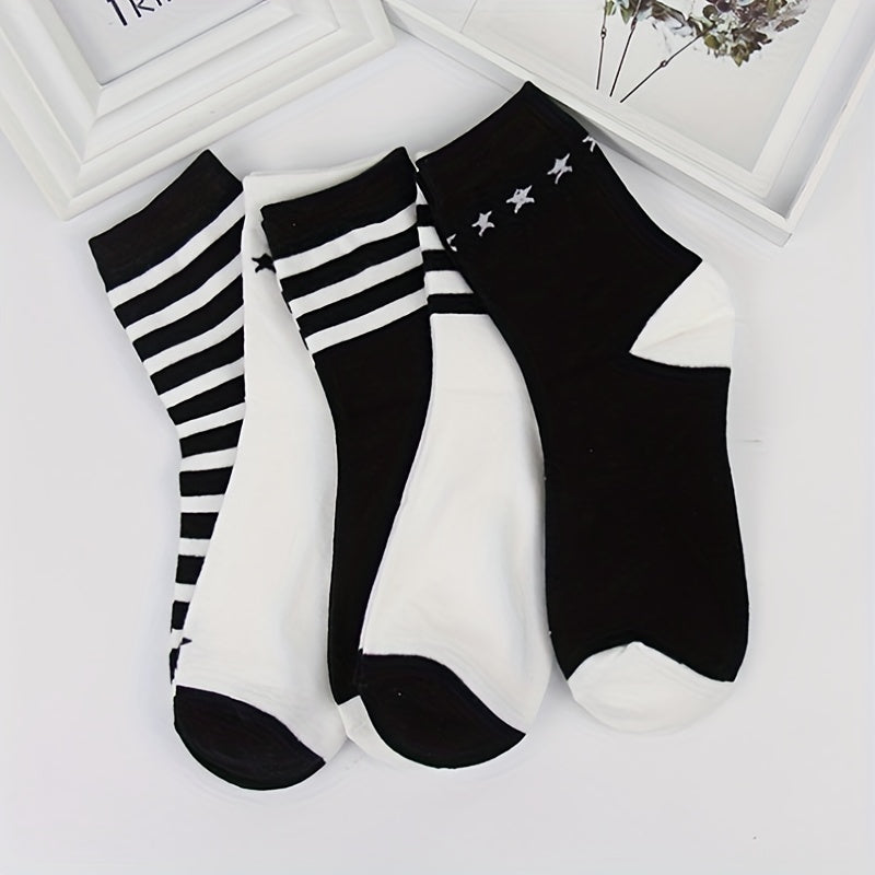 Men's Block Striped Crew Socks - Breathable Comfy Casual Unisex Socks