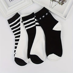 Men's Block Striped Crew Socks - Breathable Comfy Casual Unisex Socks