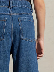 Girls Smiley Face Graphic Denim Wide Leg Pants