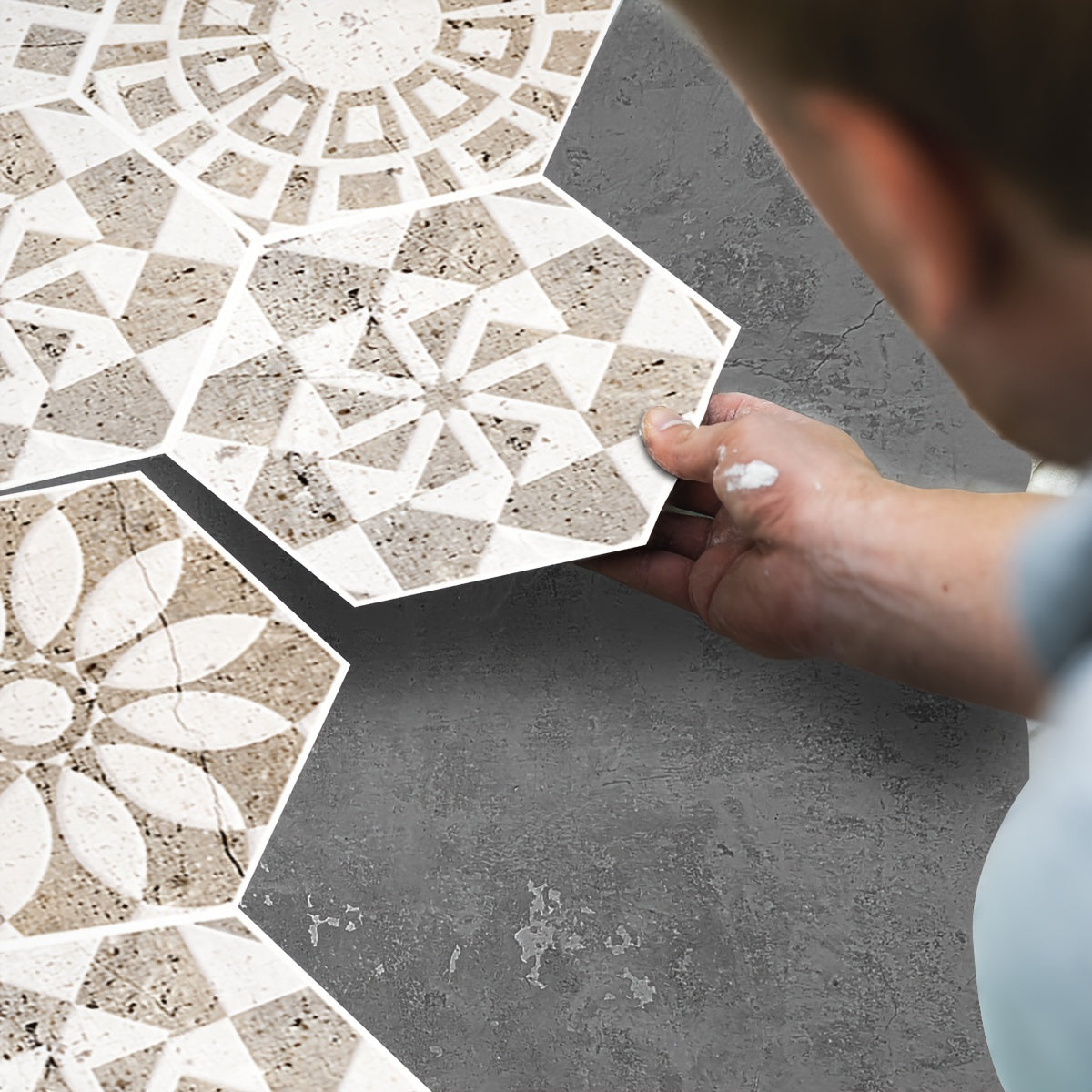 11pcs Noble Printed Hexagonal Floor Stickers Waterproof Non-slip Home Decoration