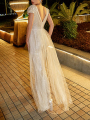 Sequin Surplice Neck Jumpsuit with Overskirt for Women