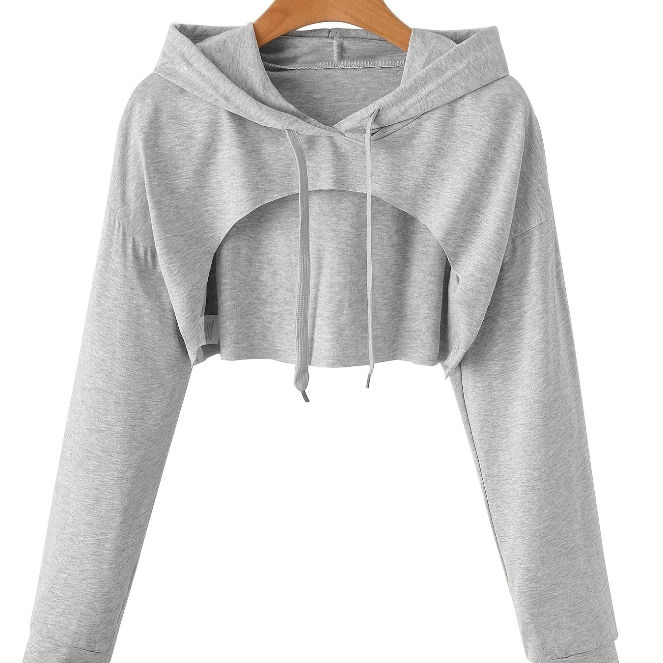 Sporty Hooded Crop Sweatshirt with Cut Out Detail