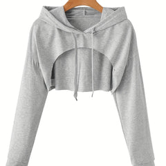 Sporty Hooded Crop Sweatshirt with Cut Out Detail