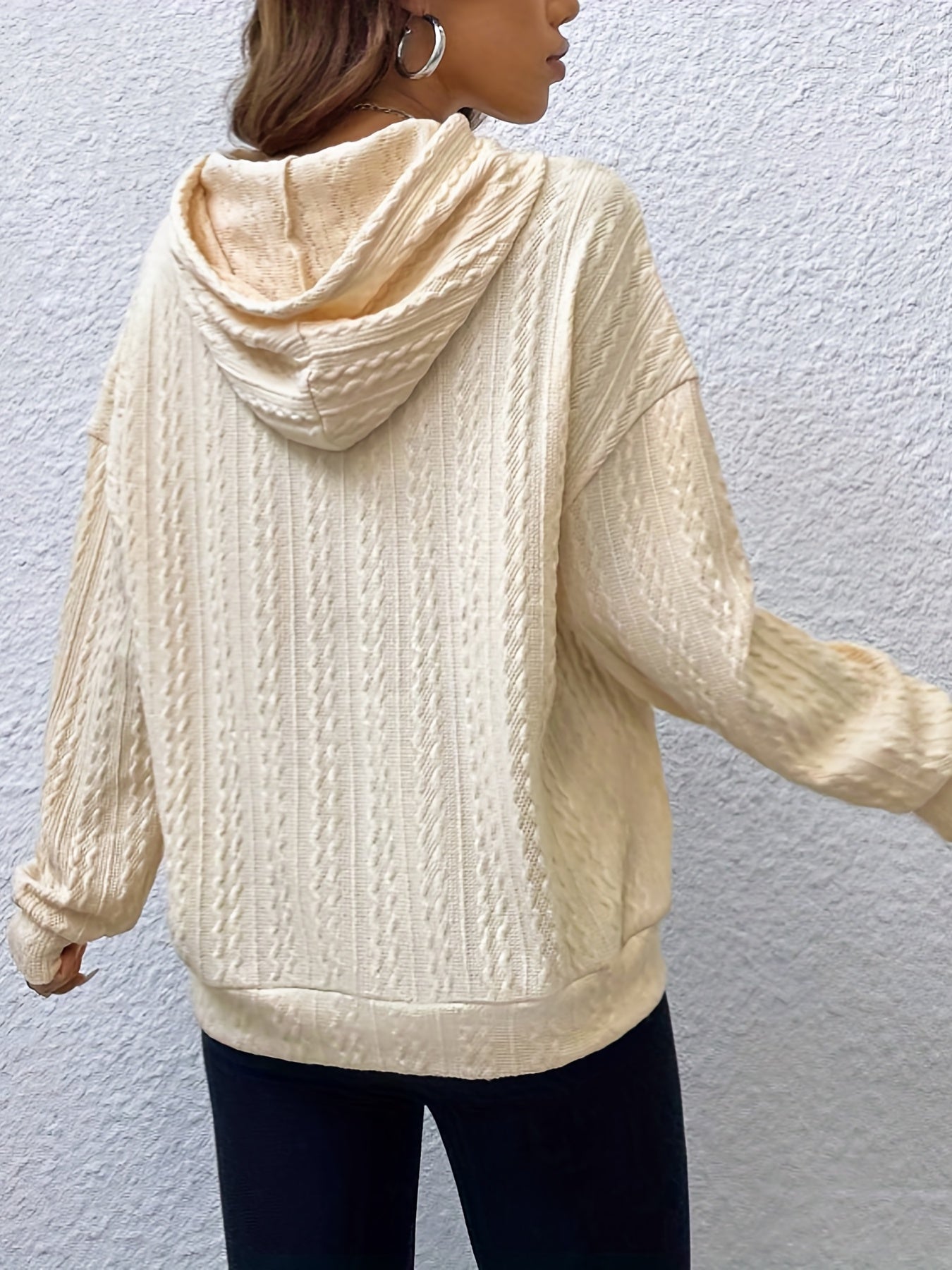 Twist Texture Casual Hoodie Drawstring Sweatshirt Women's