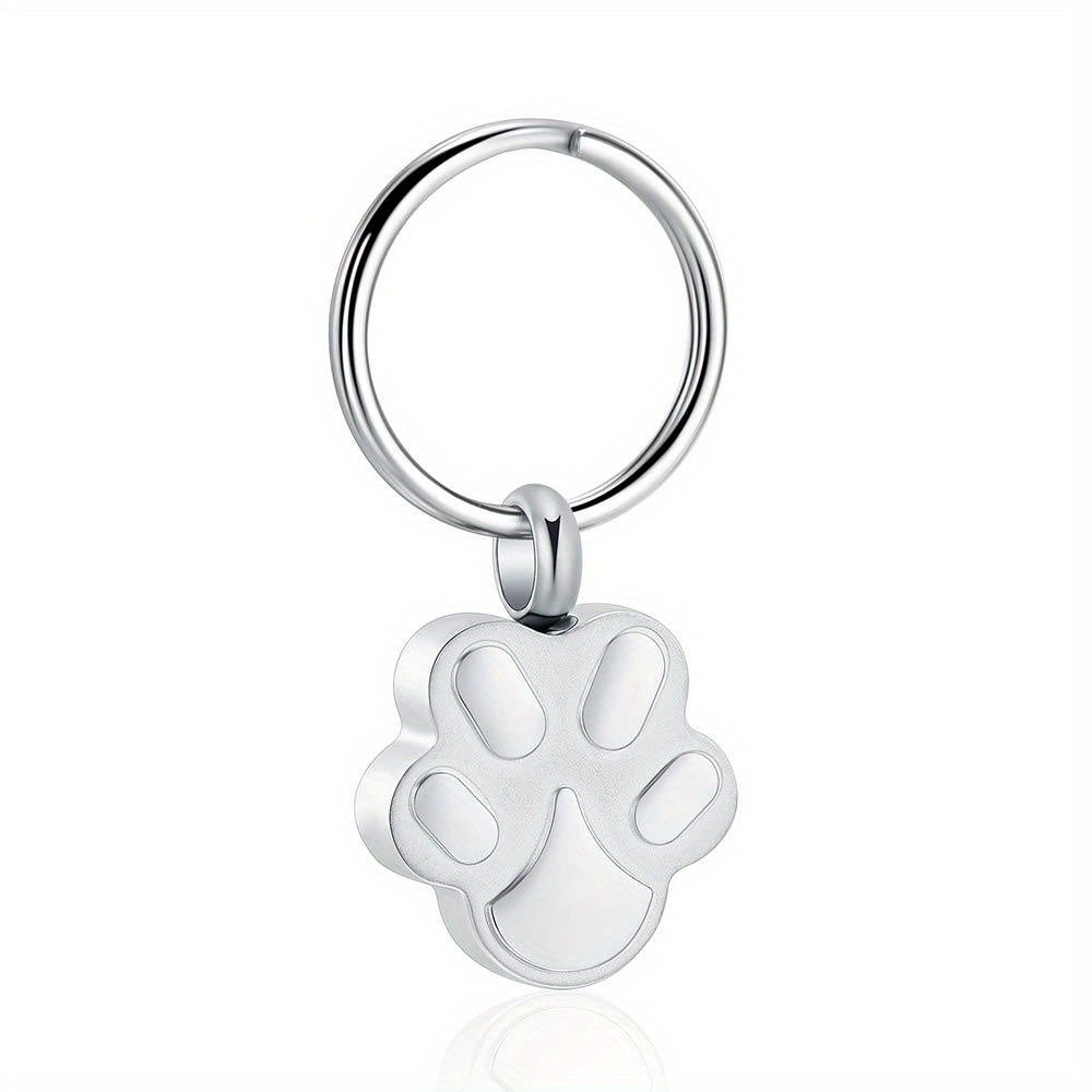 Stainless Steel Pet Ash Urn Key Chain - Paw Print Shape Cremation Memorial
