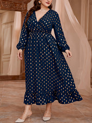 Plus Dot Print Long Sleeve Maxi Dress