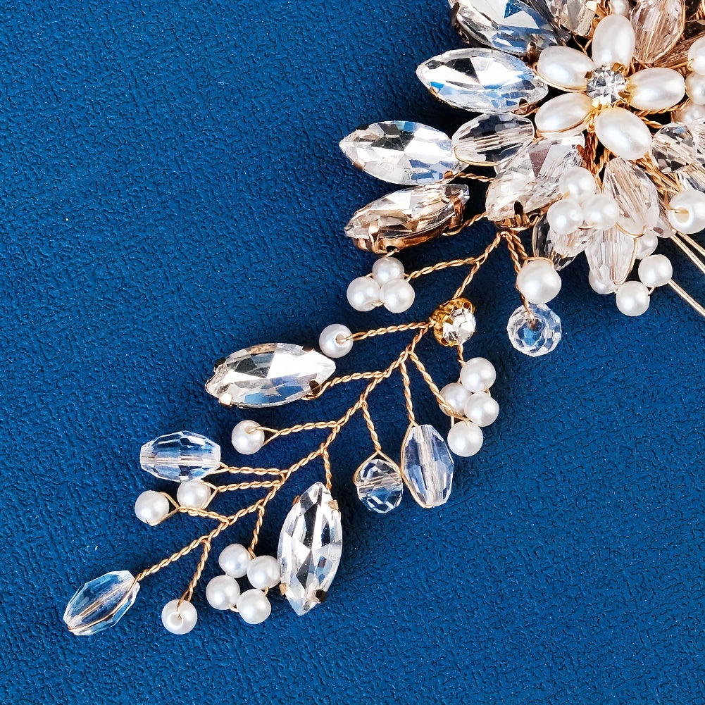 Faux Pearl Flower & Rhinestone Hair Comb Wedding Headwear
