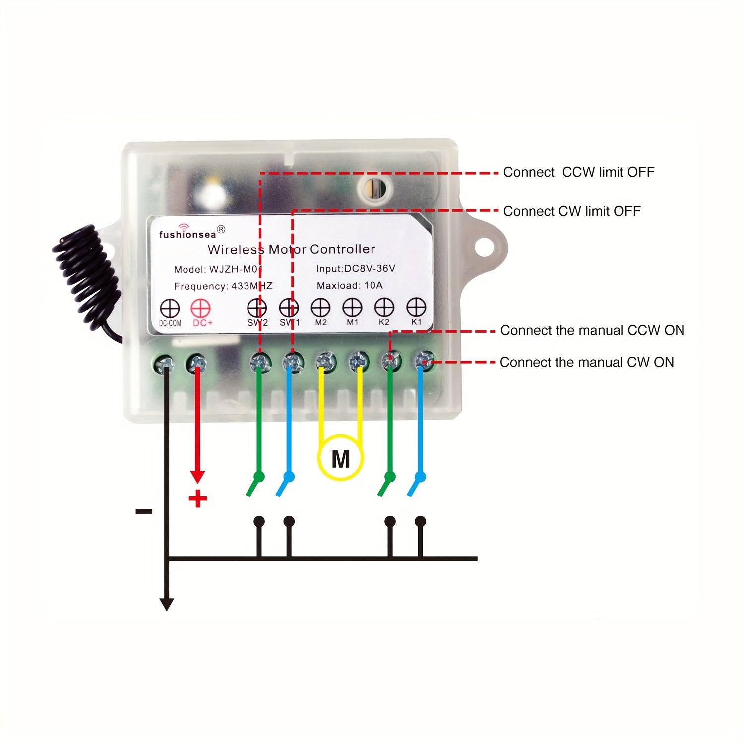 DC Motor Remote Control Switch 433Mhz 10A Forward Reverse Relay 8V-36V