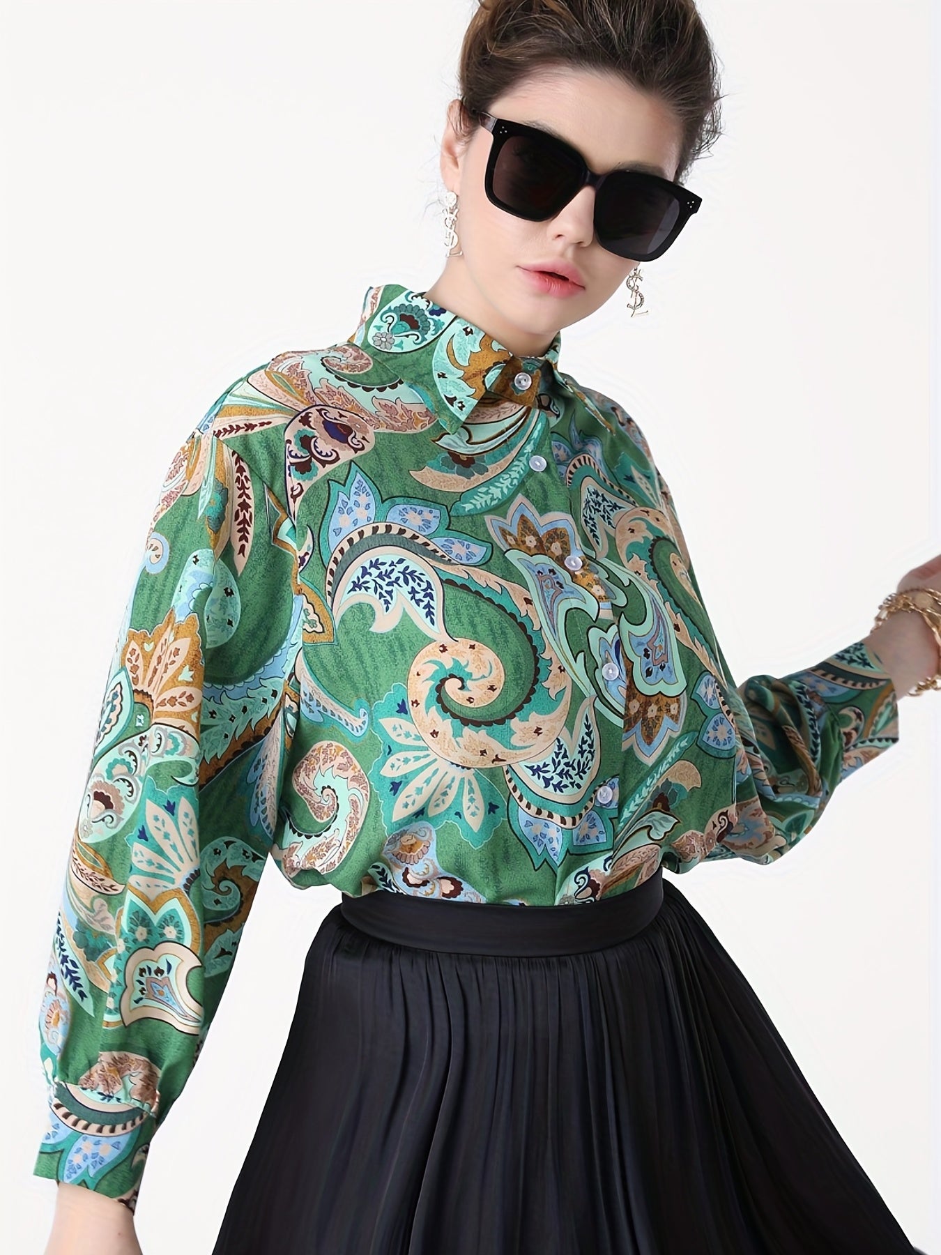 Floral Print Button Up Long Sleeve Blouse