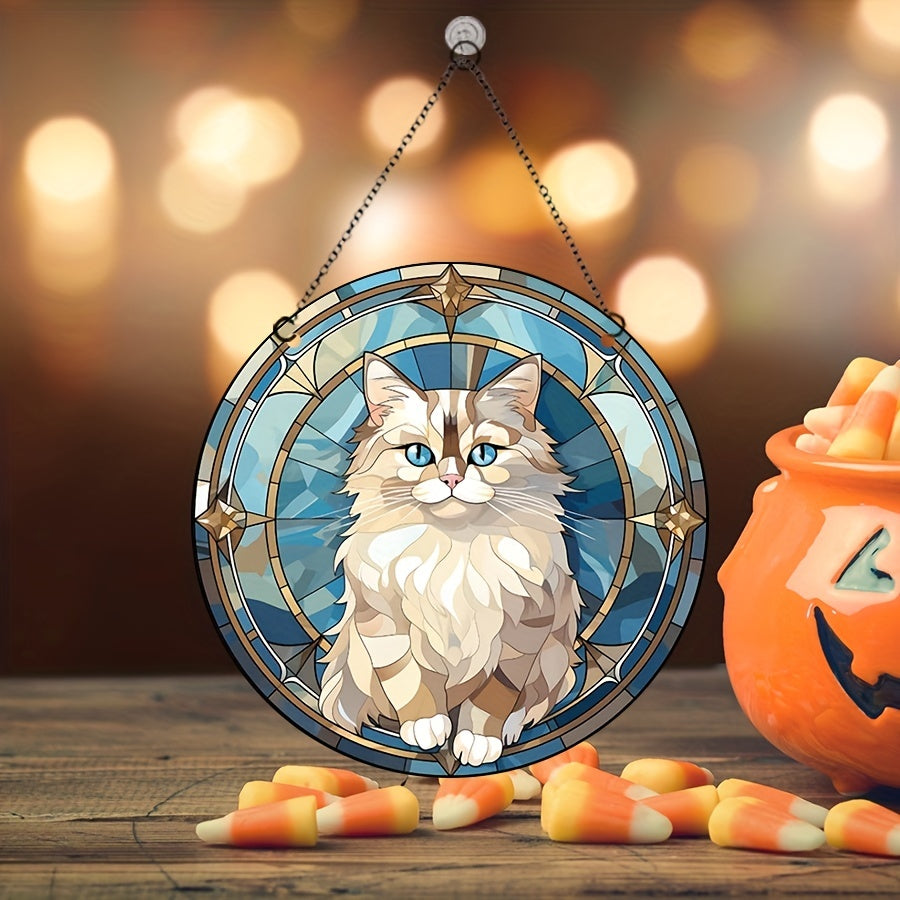 Acrylic Halloween Cat Round Stain Window Hanging