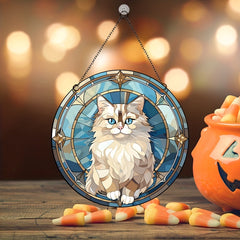 Acrylic Halloween Cat Round Stain Window Hanging