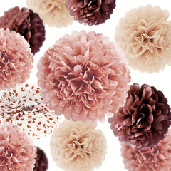 12pcs Rose Pink Tissue Paper Pom Poms Engagement Fall Baby Shower Birthday