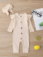 Baby Girls Cotton Bodysuit Long Sleeve Botton Down Romper