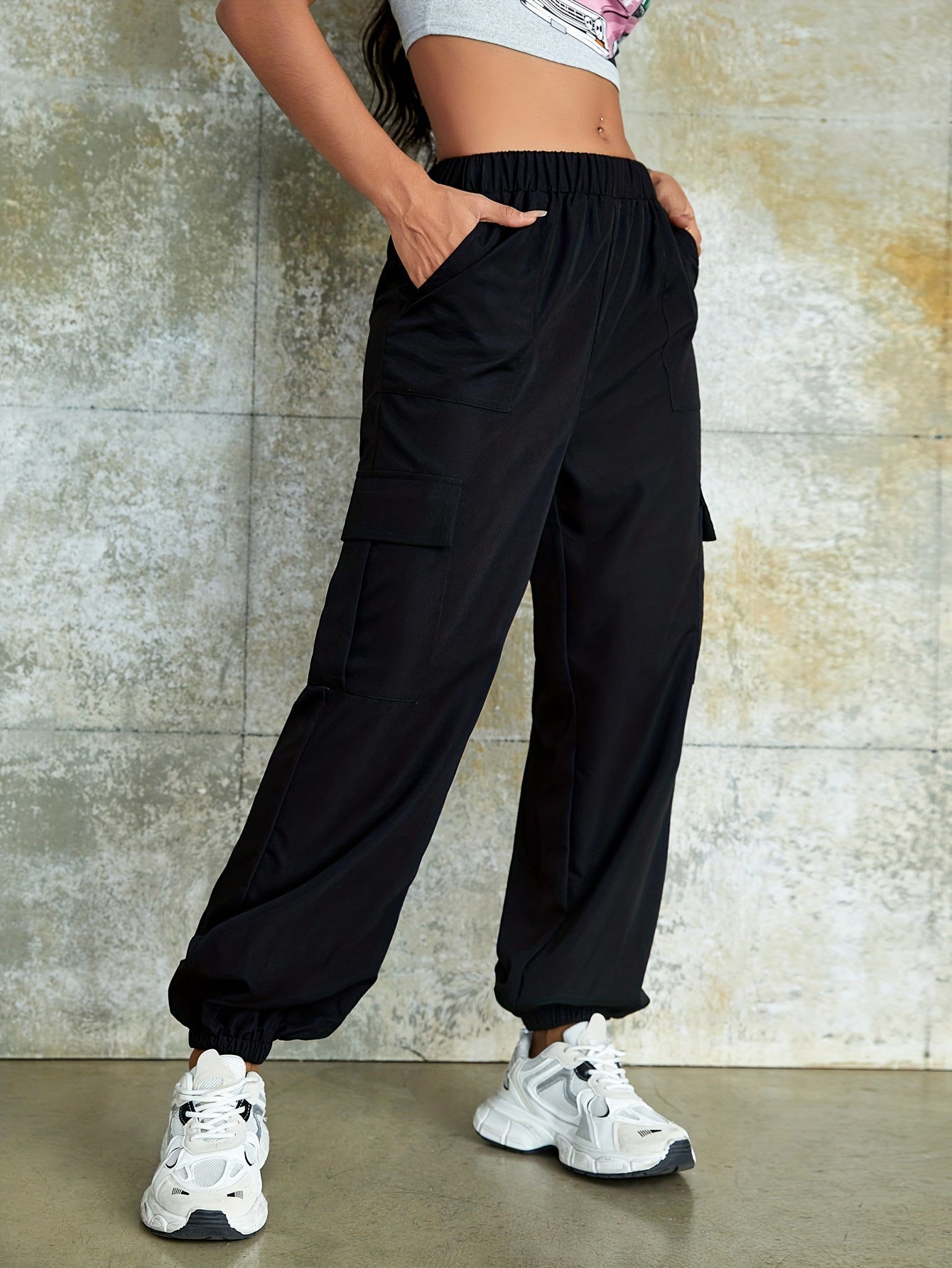 Cargo Pants Casual Elastic Waist Long Length Pants