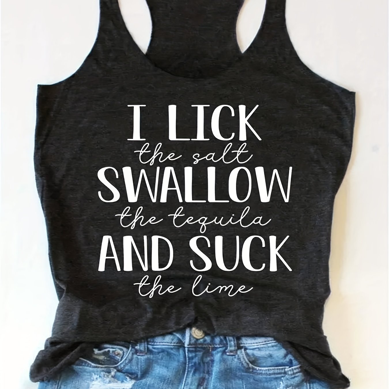 Letter Print Crew Neck Tank Top Women's Summer Clothing